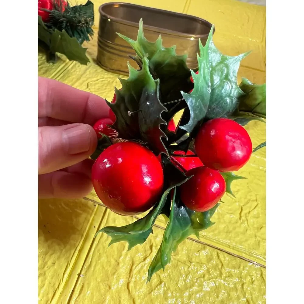 Vintage Christmas Floral Picks Holly Thred Spun Cotton Mini Ornament